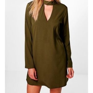 Boohoo Olive Green Choker Dress Size 8